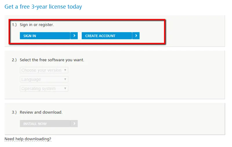 Página de download e acesso gratuito da Autodesk mostrando opções de planos do AutoCAD Web com botão de acesso sem instalação