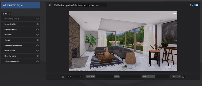 Painel de configurações de renderização do Lumion.