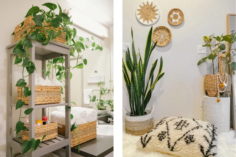 Ambiente sustentável com plantas e materiais naturais