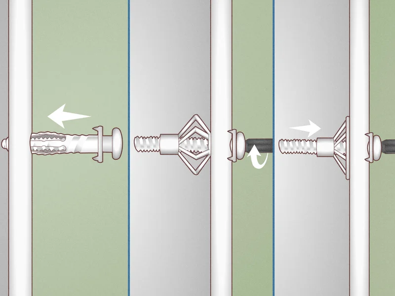 Detalhe da fixação de objeto em parede de drywall