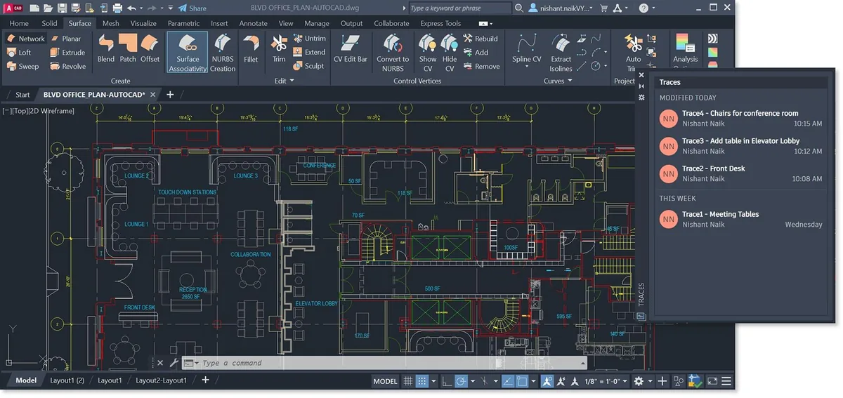 Tela real do AutoCAD com planta de escritório e linha de comando, usada para demonstrar o comando EXPLODE