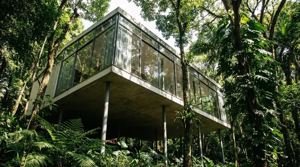 Casa de Vidro de Lina Bo Bardi integrada à vegetação