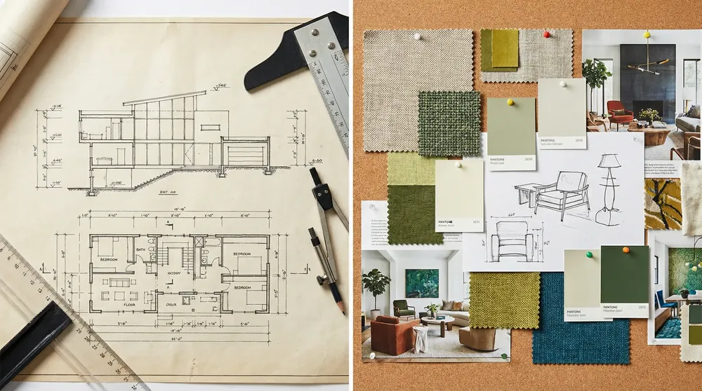 Desenhos e estudos de planta usados no processo de projeto