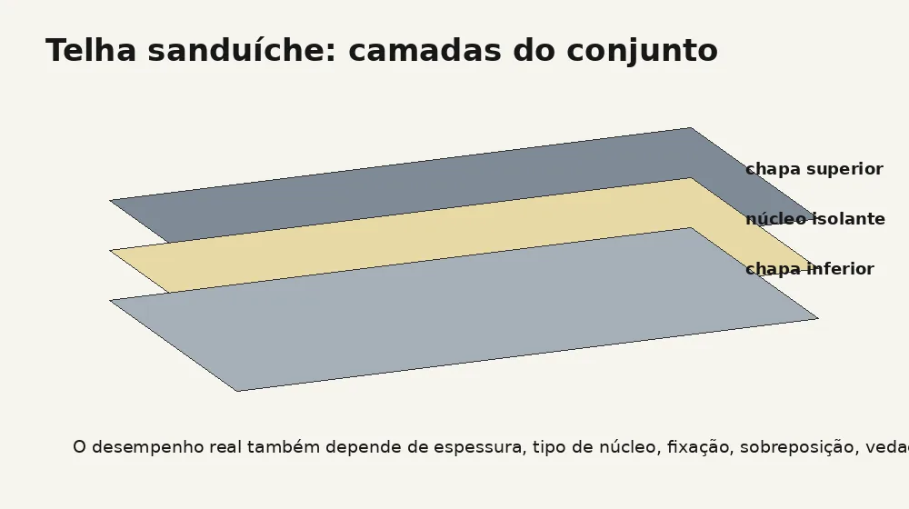 Diagrama das camadas de uma telha sanduíche