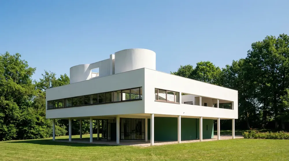 Villa Savoye de Le Corbusier elevada sobre pilotis