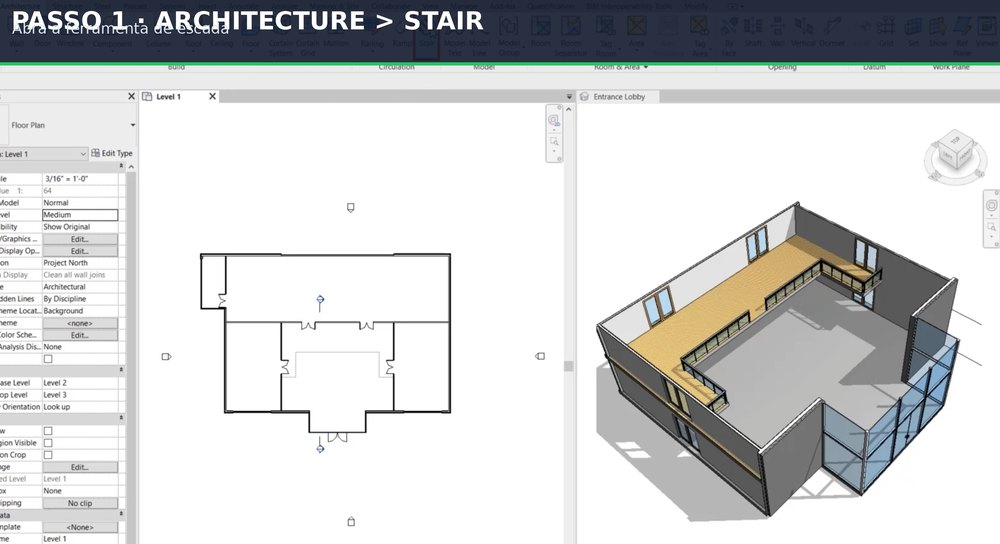 Captura real de Revit para o tutorial Como fazer escada no Revit e corrigir os erros de lance