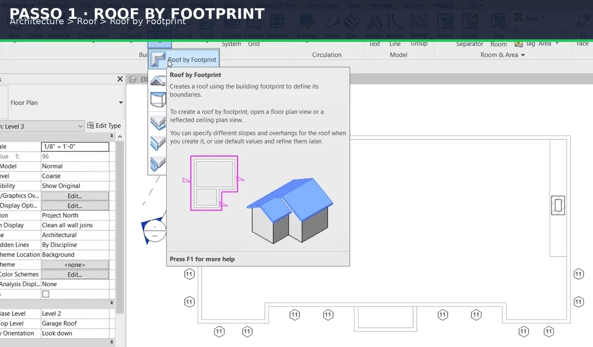 Captura real de Revit para o tutorial Como fazer telhado no Revit por perímetro sem erro