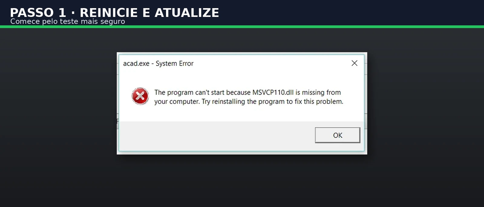 Captura real de AutoCAD para o tutorial AutoCAD não abre: o que testar antes de reinstalar