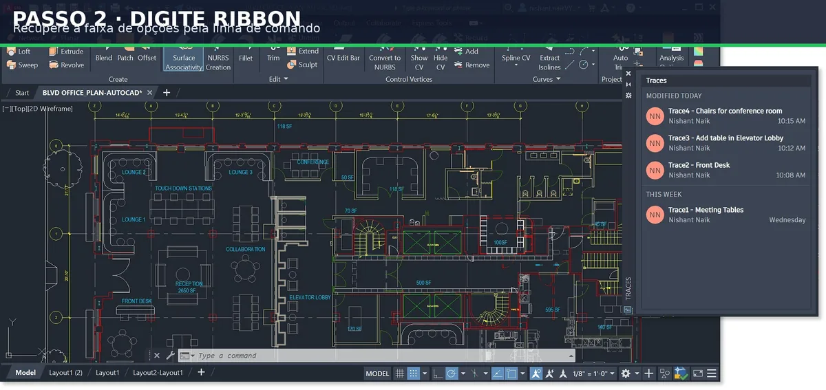 Captura real do software: Digite RIBBON