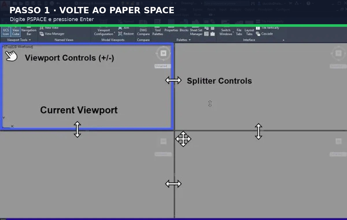 Captura real de AutoCAD para o tutorial Como sair da viewport no AutoCAD sem perder a escala