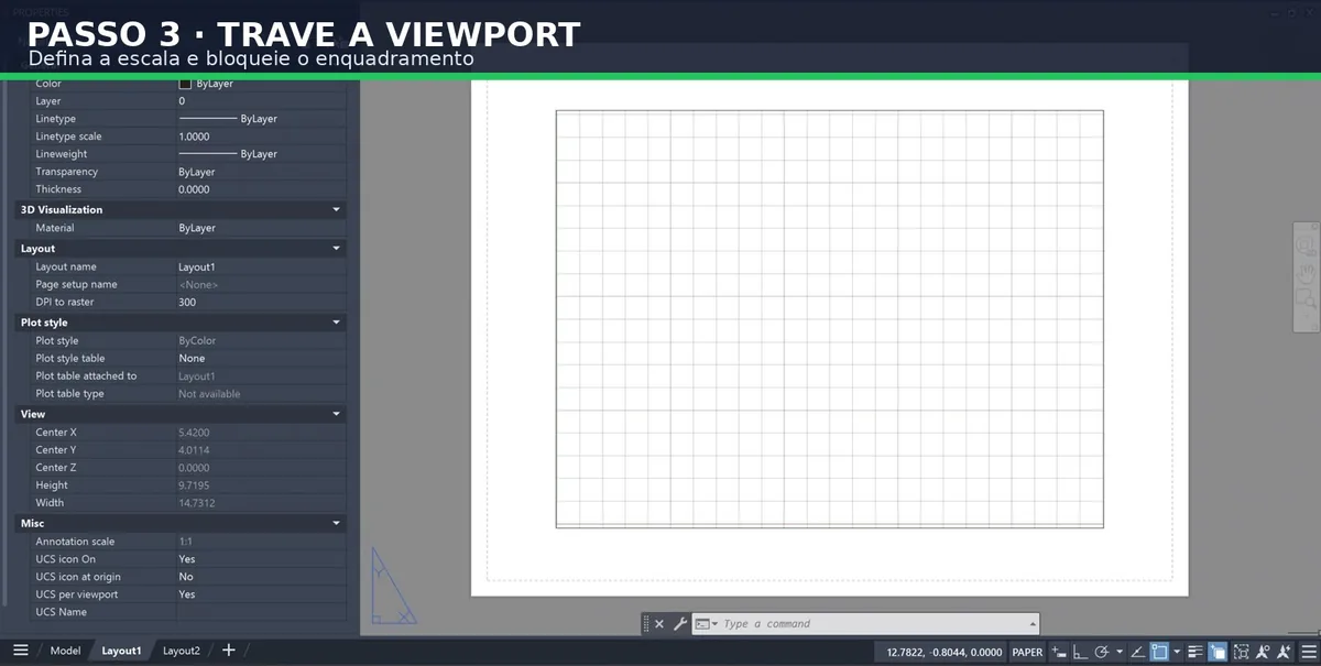 Captura real do software: Trave a viewport depois de ajustar a escala