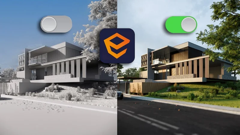 Renderização realista de um projeto de interiores feita com o Enscape.