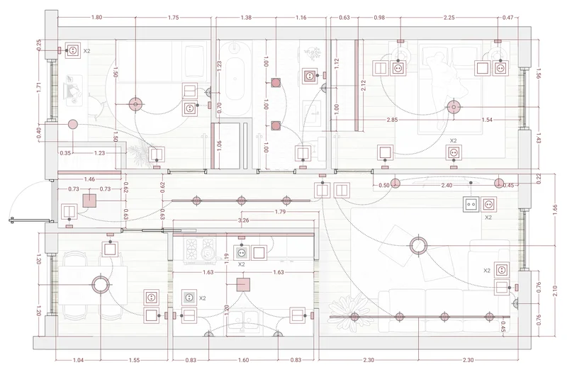 Projeto luminotécnico residencial em prancheta com amostras de luminárias