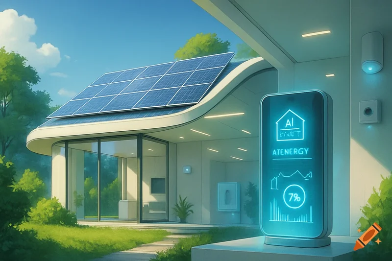 Conceito futurista de Smart Home com IA e energia solar